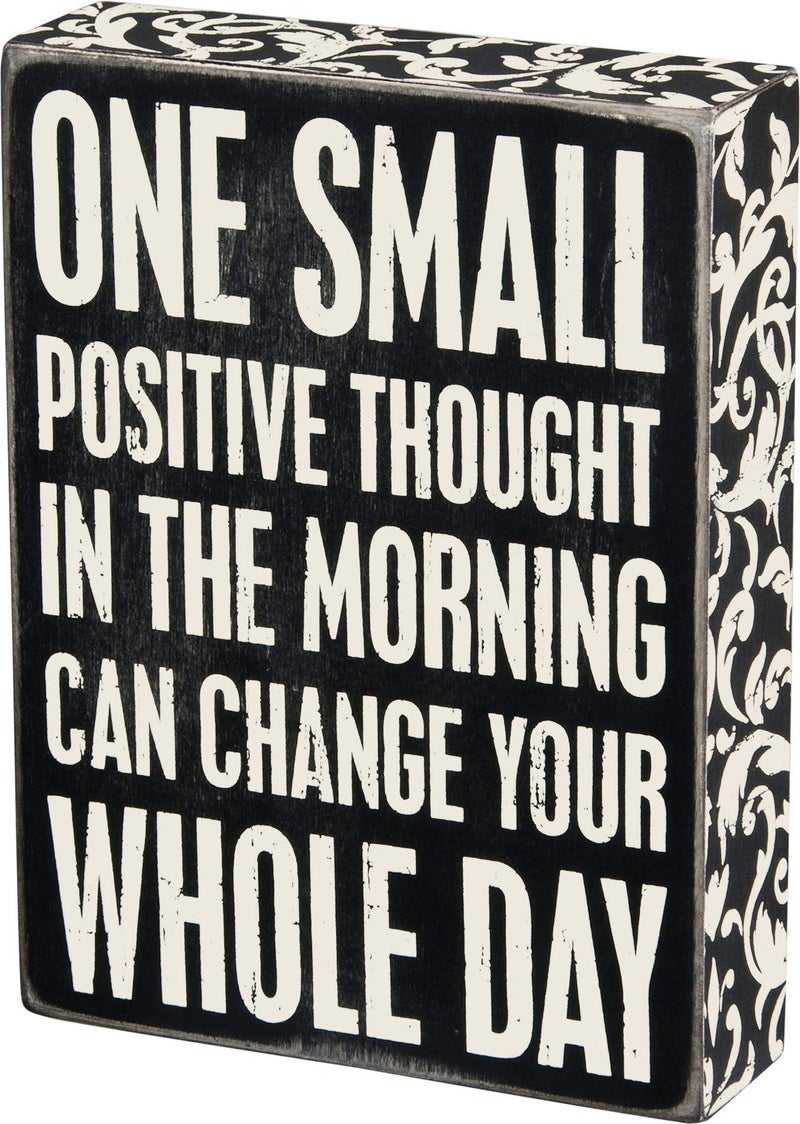 Primitives by Kathy 22675 Floral Trimmed Box Sign  6"" x 8""  Positive Thought - Image 1
